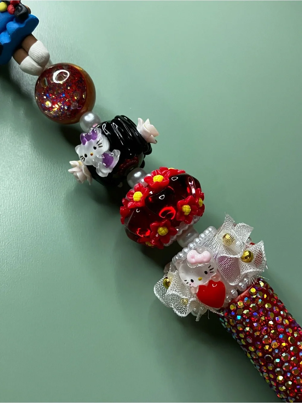 Kitty Cosplay Girl Clay Doll Handmade Beaded Rhinestone Pen